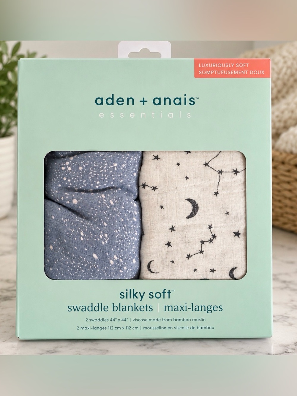 Aden + Anais set of 2 swaddle blankets bamboo muslin. 44” x 44” new in box